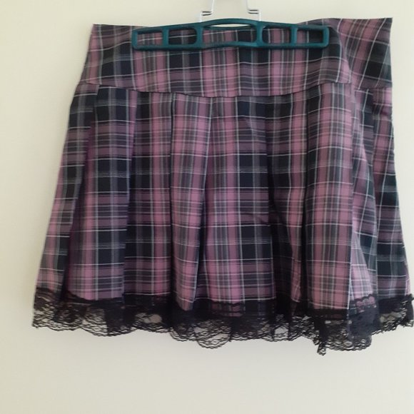 Contrast Lace Plaid Lace Up Skirt - Picture 2 of 3